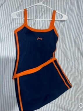 Navy and Orange Contrast Trim Women's Skirt